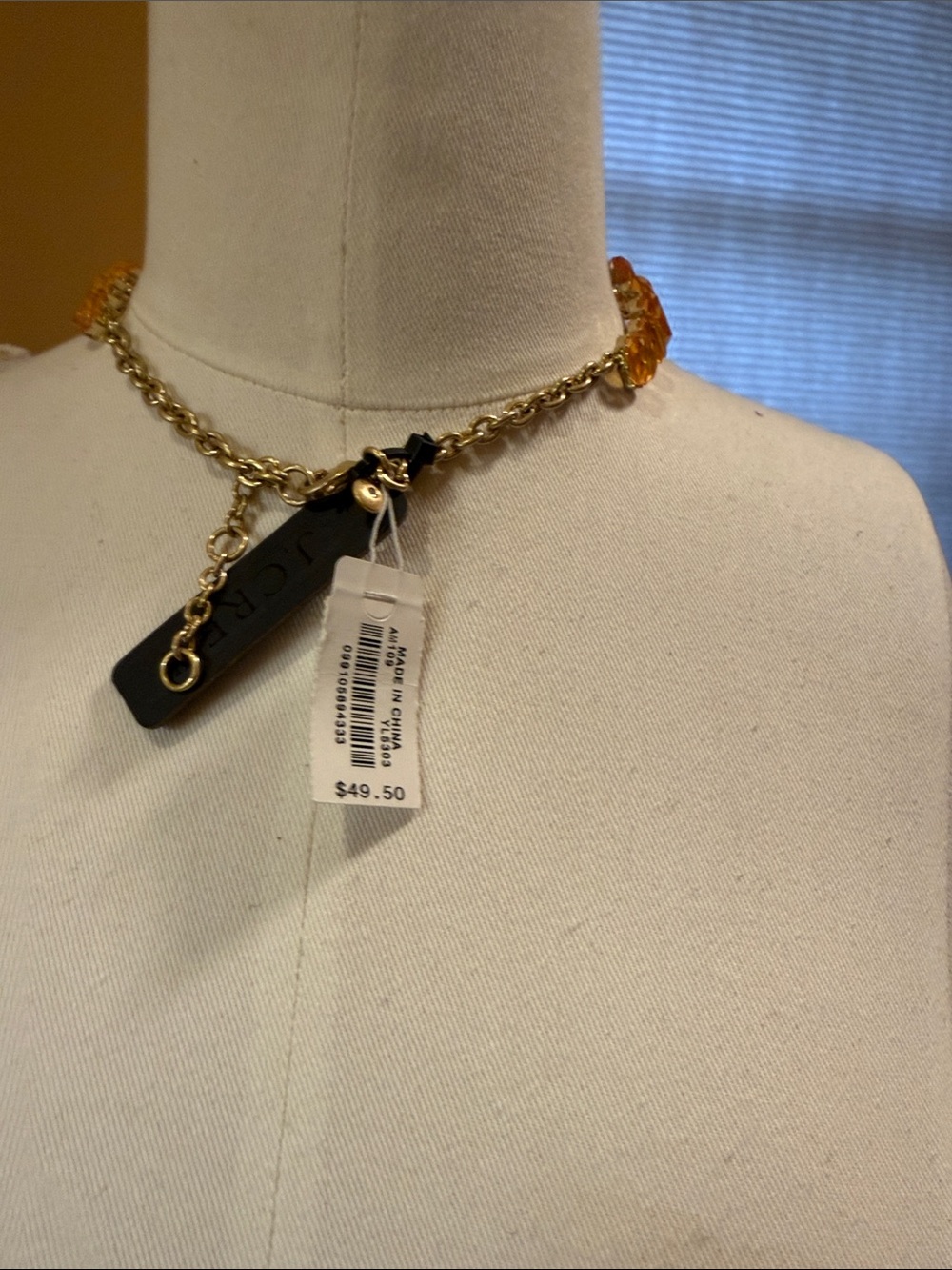 J. Crew Factory Gold-Tone Amber Bezel Crystal Necklace - Picture 3 of 5